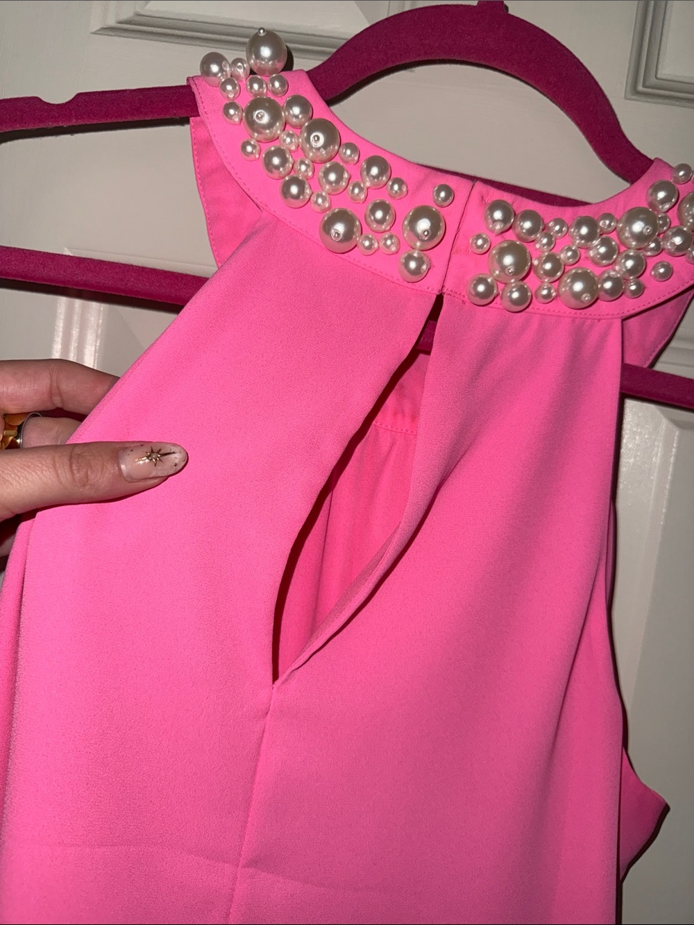 Embellished Pearl Collar Pink Halter Dress - Picture 6 of 6